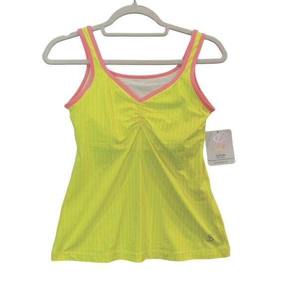 Sofibella Size XS Athletic Tank Top NEW Checkmate UPF 50 Neon Built In Bra - Picture 1 of 14